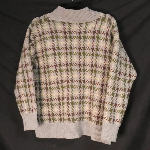 Heavy Wool Blend Houndstooth Button-Up Cardigan | xl - extra large | V-Neck - Picture 2 of 15